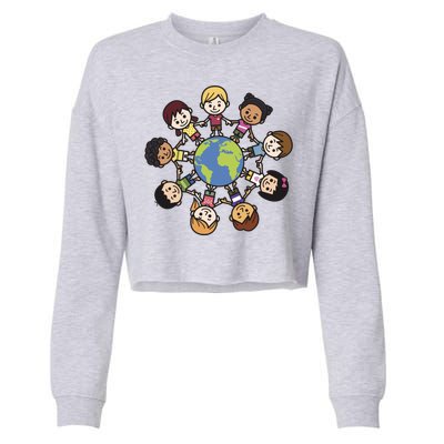 Happy Earth Day Children Around The World Cropped Pullover Crew