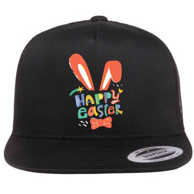 Happy Easter Bow  Flat Bill Trucker Hat