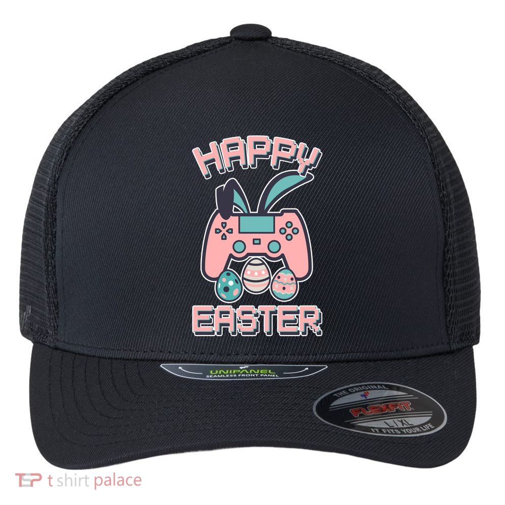 Happy Easter Bunny Game Controller Flexfit Unipanel Trucker Cap