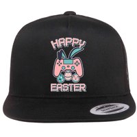Happy Easter Bunny Game Controller Flat Bill Trucker Hat