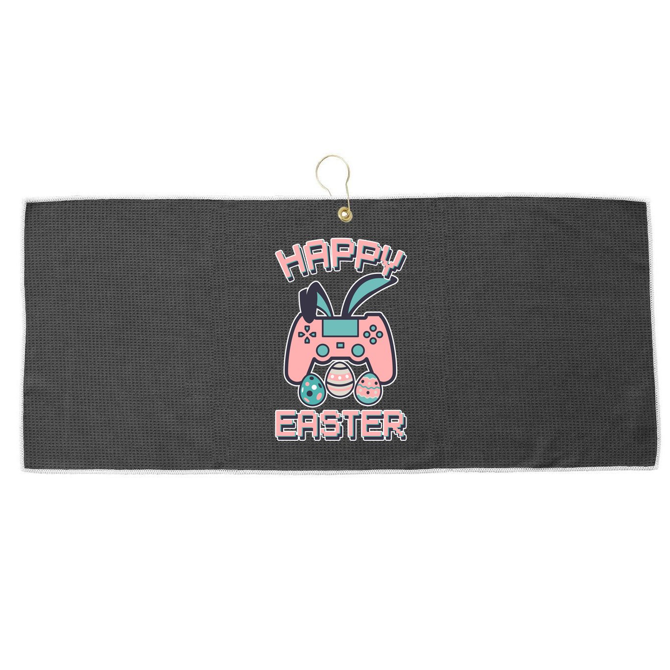 Happy Easter Bunny Game Controller Large Microfiber Waffle Golf Towel