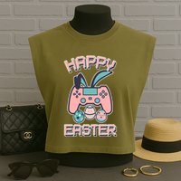 Happy Easter Bunny Game Controller Garment-Dyed Women's Muscle Tee