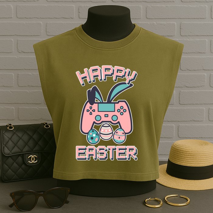 Happy Easter Bunny Game Controller Garment-Dyed Women's Muscle Tee