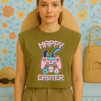 Happy Easter Bunny Game Controller Garment-Dyed Women's Muscle Tee