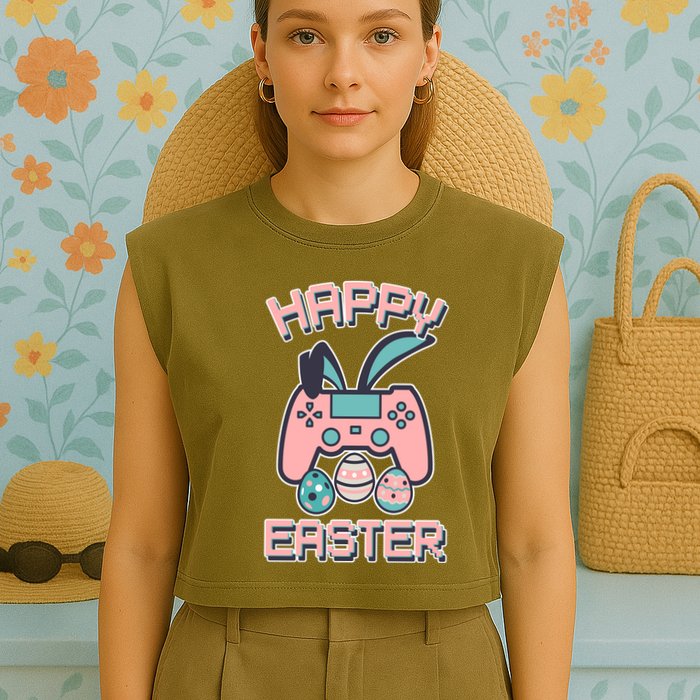 Happy Easter Bunny Game Controller Garment-Dyed Women's Muscle Tee