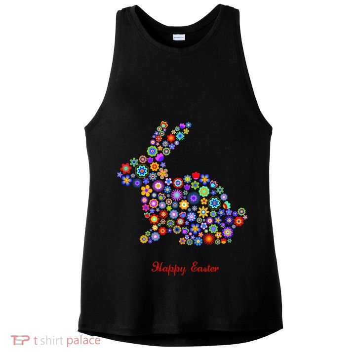 Happy Easter Bunny Rabbit Flowers Logo Ladies PosiCharge Tri-Blend Wicking Tank