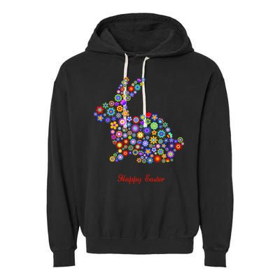 Happy Easter Bunny Rabbit Flowers Logo Garment-Dyed Fleece Hoodie