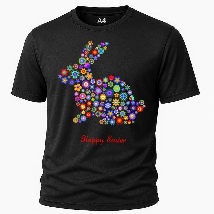 Happy Easter Bunny Rabbit Flowers Logo Cooling Performance Crew T-Shirt