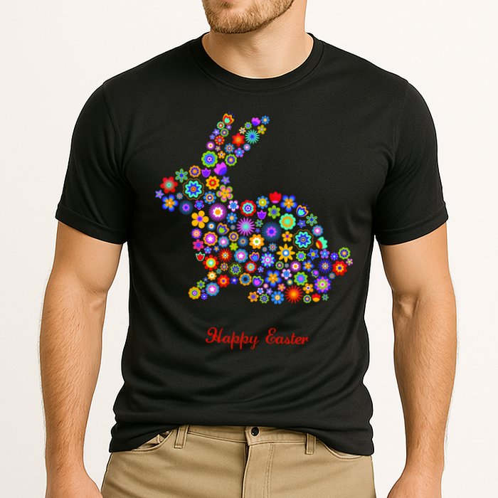 Happy Easter Bunny Rabbit Flowers Logo Cooling Performance Crew T-Shirt