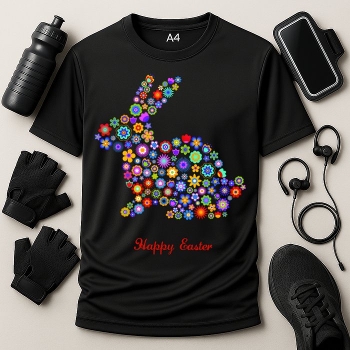 Happy Easter Bunny Rabbit Flowers Logo Cooling Performance Crew T-Shirt