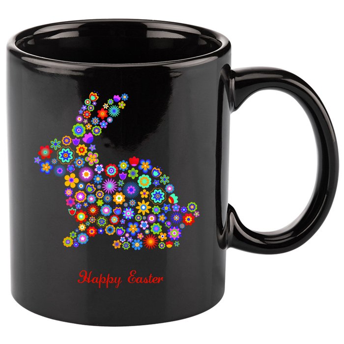 Happy Easter Bunny Rabbit Flowers Logo 11oz C Handle Ceramic Mug