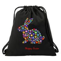 Happy Easter Bunny Rabbit Flowers Logo Drawstring Bag