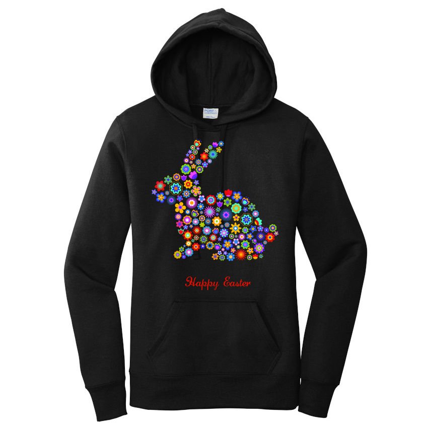 Happy Easter Bunny Rabbit Flowers Logo Women's Pullover Hoodie