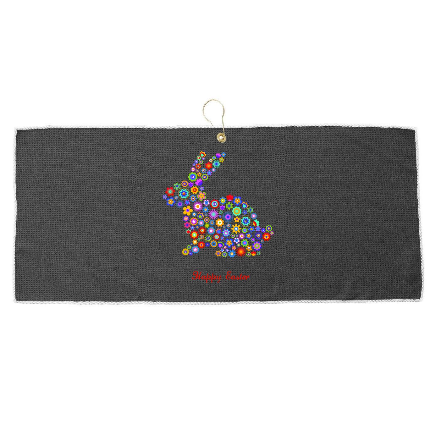 Happy Easter Bunny Rabbit Flowers Logo Large Microfiber Waffle Golf Towel