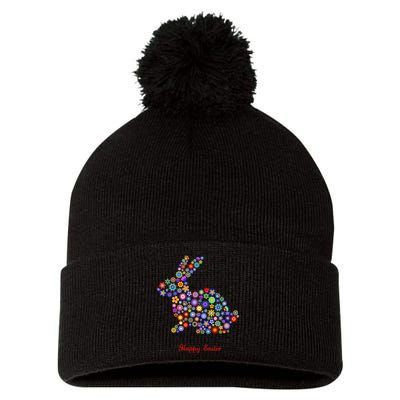 Happy Easter Bunny Rabbit Flowers Logo Pom Pom 12in Knit Beanie