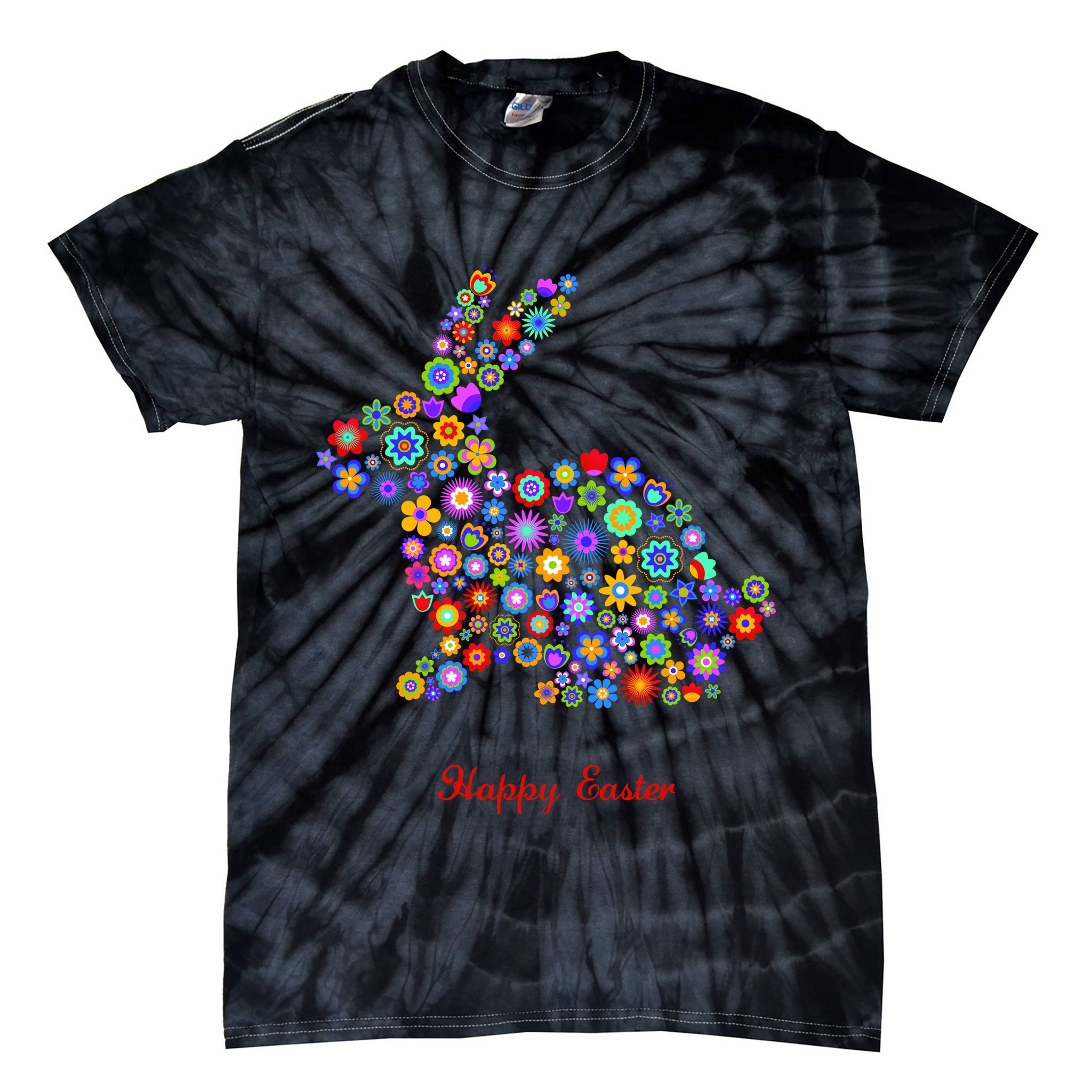 Happy Easter Bunny Rabbit Flowers Logo Tie-Dye T-Shirt