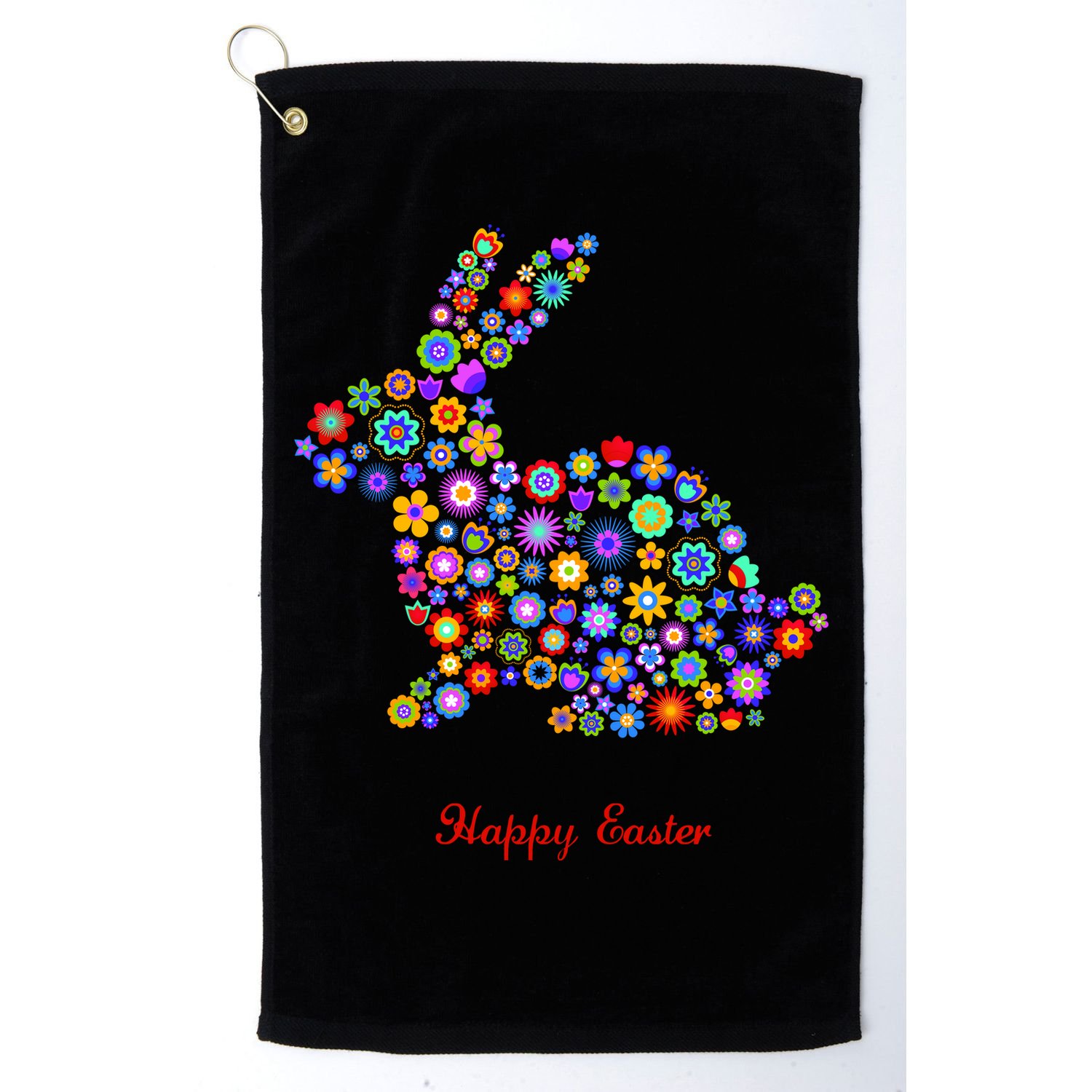 Happy Easter Bunny Rabbit Flowers Logo Golf Towel