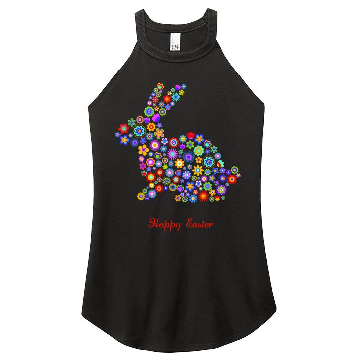 Happy Easter Bunny Rabbit Flowers Logo Women's Perfect Tri Rocker Tank