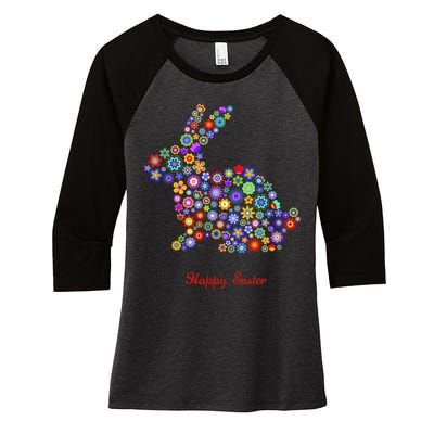 Happy Easter Bunny Rabbit Flowers Logo Women's Tri-Blend 3/4-Sleeve Raglan Shirt