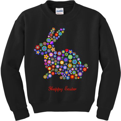 Happy Easter Bunny Rabbit Flowers Logo Kids Sweatshirt