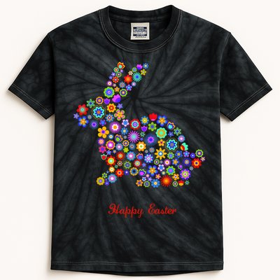 Happy Easter Bunny Rabbit Flowers Logo Kids Tie-Dye T-Shirt