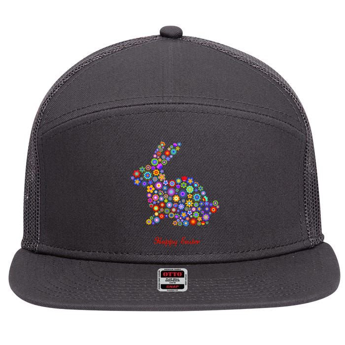 Happy Easter Bunny Rabbit Flowers Logo 7 Panel Mesh Trucker Snapback Hat