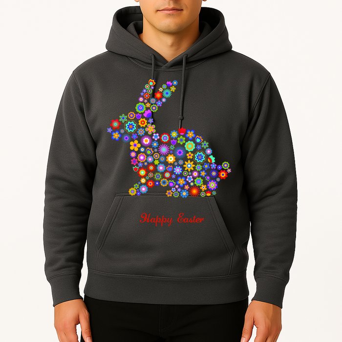 Happy Easter Bunny Rabbit Flowers Logo Hoodie