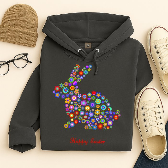 Happy Easter Bunny Rabbit Flowers Logo Hoodie