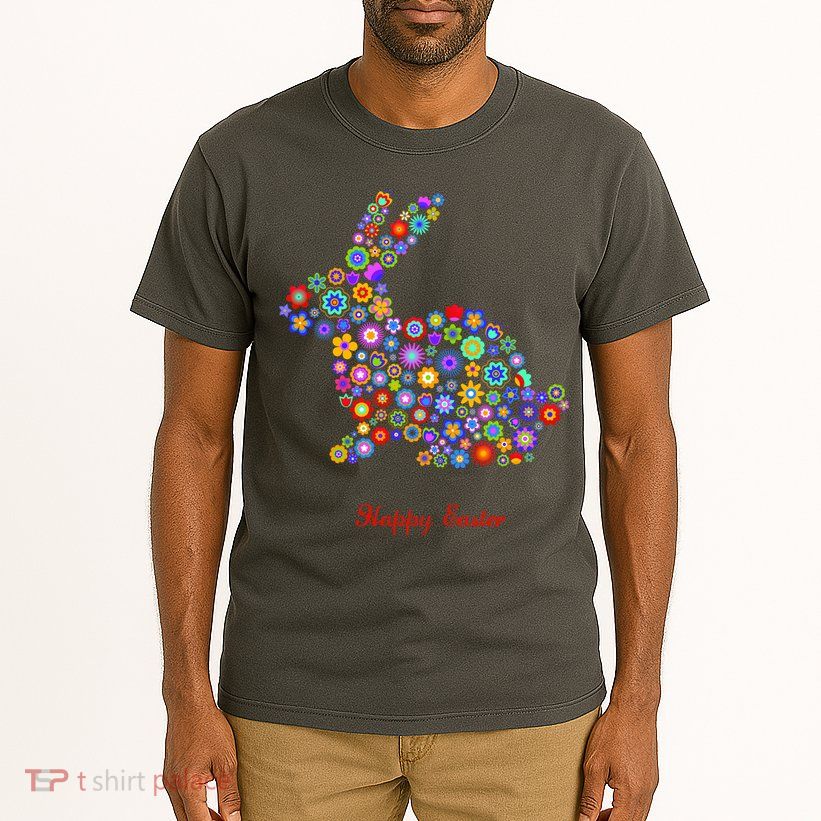 Happy Easter Bunny Rabbit Flowers Logo Tall T-Shirt