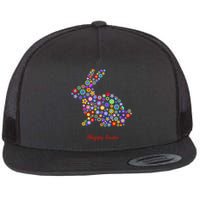 Happy Easter Bunny Rabbit Flowers Logo Flat Bill Trucker Hat