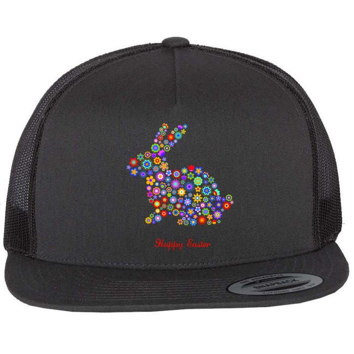 Happy Easter Bunny Rabbit Flowers Logo Flat Bill Trucker Hat