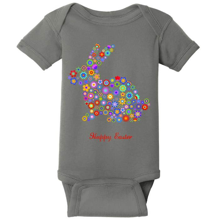 Happy Easter Bunny Rabbit Flowers Logo Baby Bodysuit