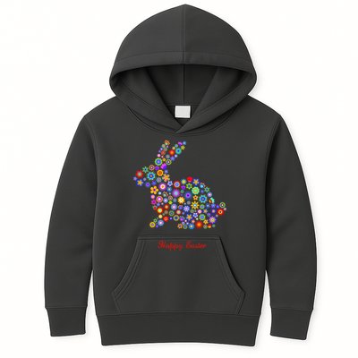 Happy Easter Bunny Rabbit Flowers Logo Kids Hoodie