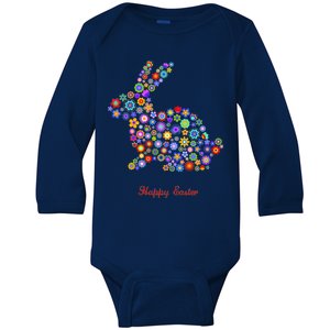 Happy Easter Bunny Rabbit Flowers Logo Baby Long Sleeve Bodysuit