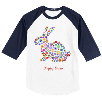 Happy Easter Bunny Rabbit Flowers Logo Baseball Sleeve Shirt