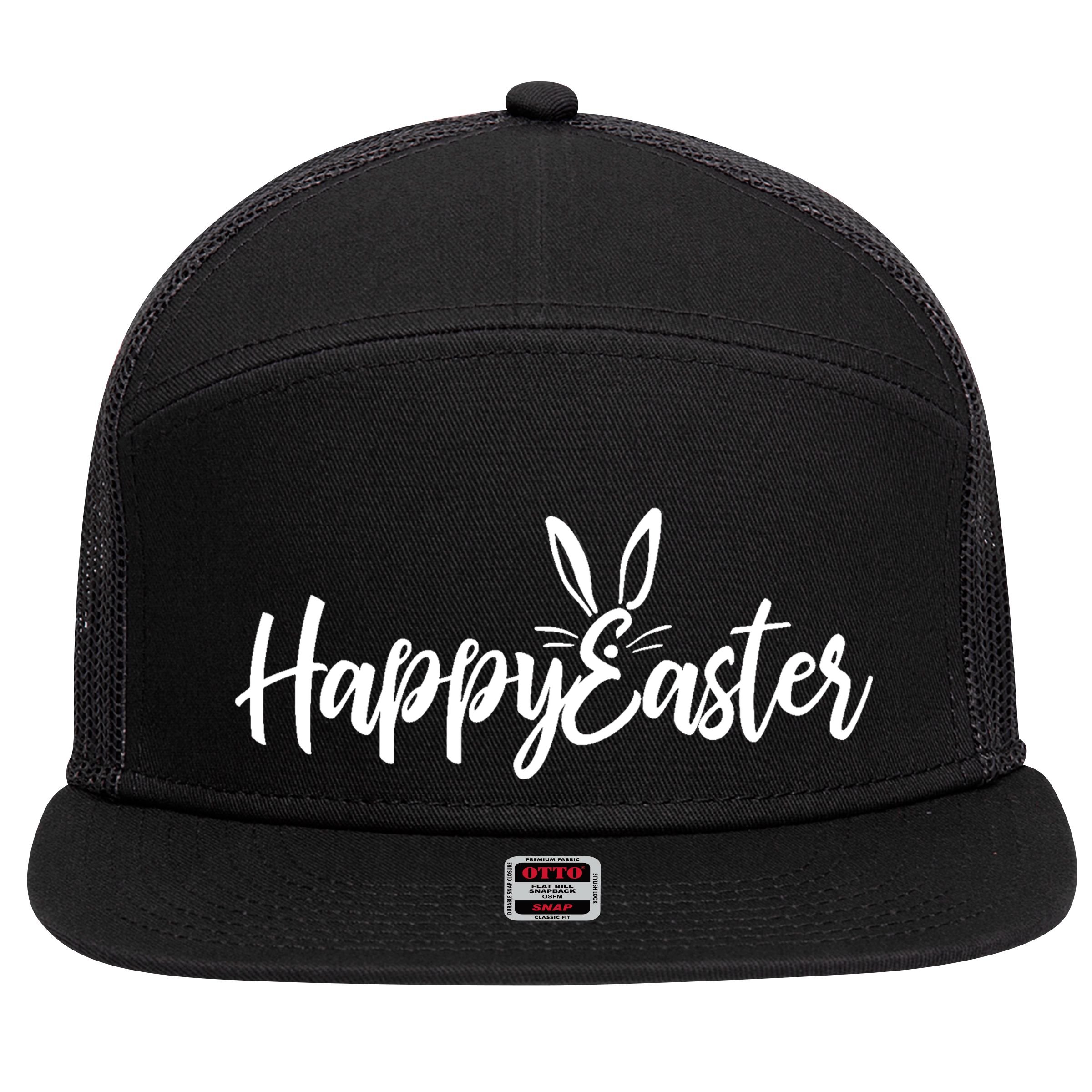 Happy Easter Cursive Signature 7 Panel Mesh Trucker Snapback Hat