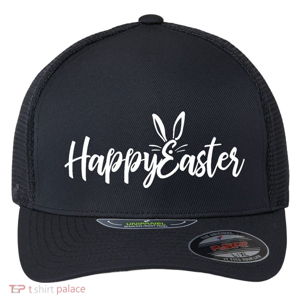 Happy Easter Cursive Signature Flexfit Unipanel Trucker Cap