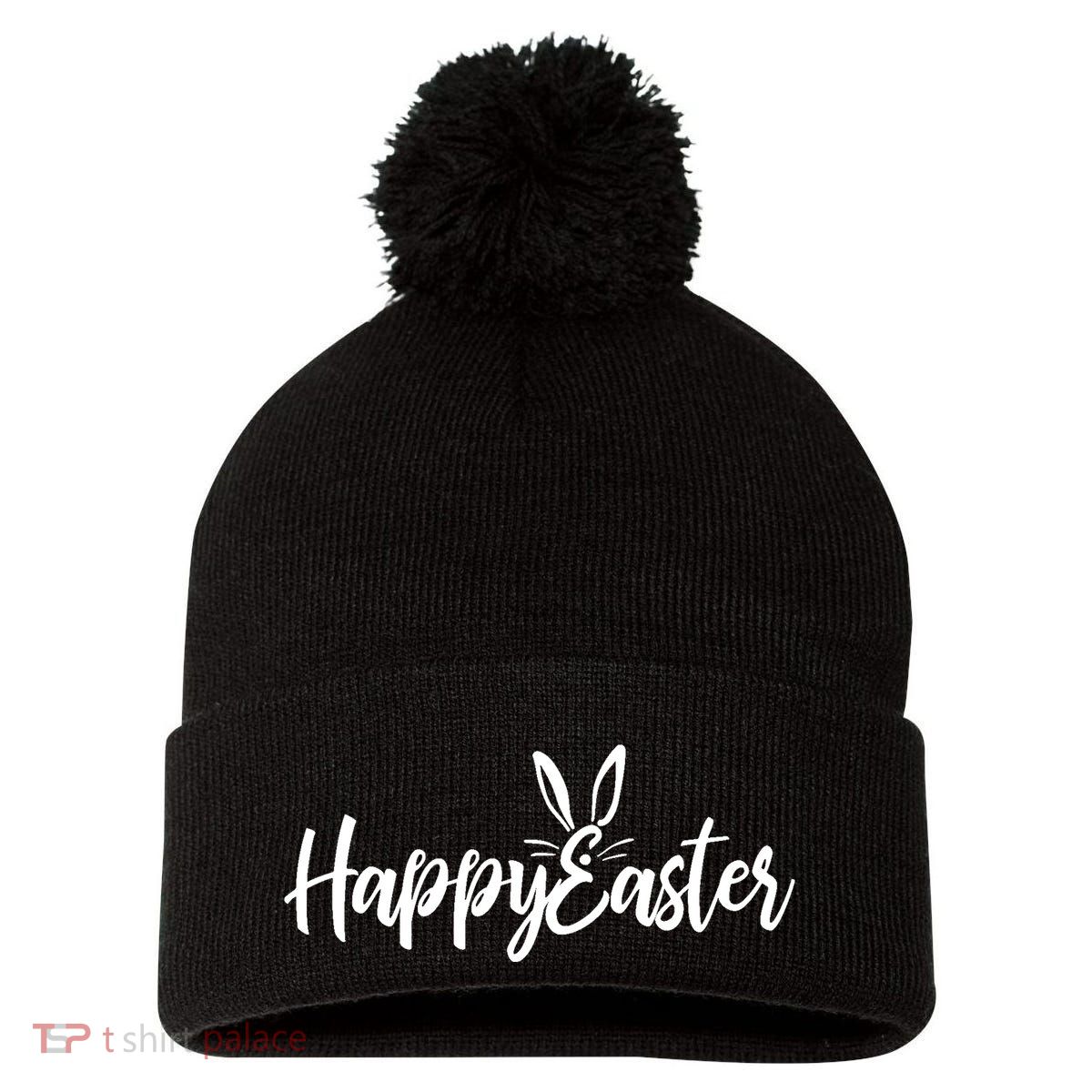 Happy Easter Cursive Signature Pom Pom 12in Knit Beanie