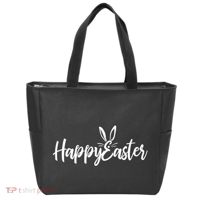 Happy Easter Cursive Signature Zip Tote Bag