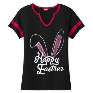 Happy Easter Cute Bunny Ears Ladies Halftime Notch Neck Tee