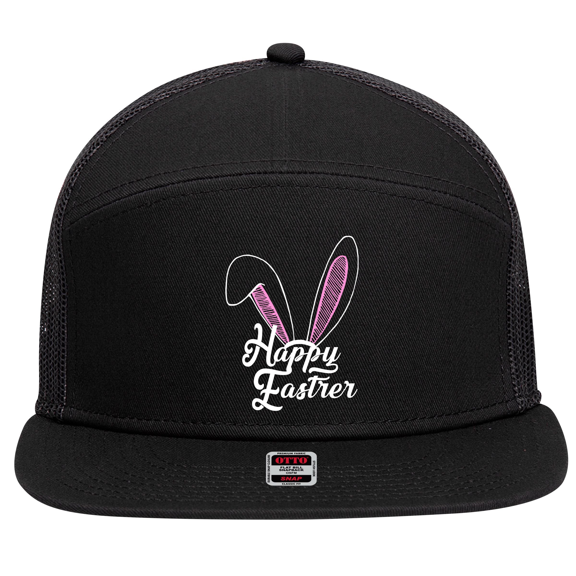 Happy Easter Cute Bunny Ears 7 Panel Mesh Trucker Snapback Hat