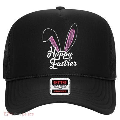 Happy Easter Cute Bunny Ears High Crown Mesh Back Trucker Hat