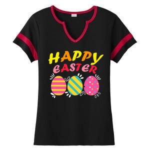 Happy Easter Eggs Ladies Halftime Notch Neck Tee