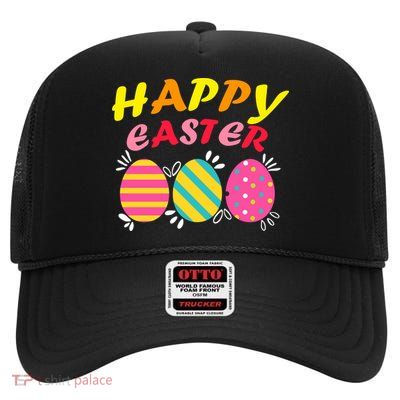 Happy Easter Eggs High Crown Mesh Back Trucker Hat