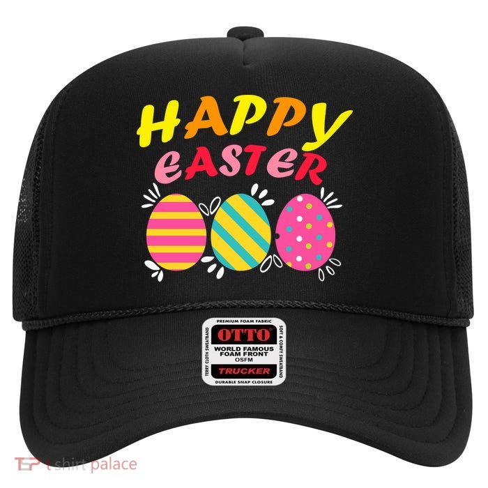 Happy Easter Eggs High Crown Mesh Back Trucker Hat