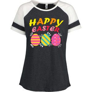 Happy Easter Eggs Enza Ladies Jersey Colorblock Tee