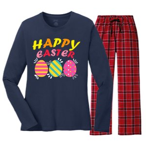 Happy Easter Eggs Women's Long Sleeve Flannel Pajama Set 