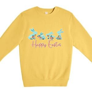 Happy Easter Flower Bunnies Premium Crewneck Sweatshirt