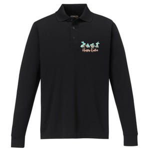 Happy Easter Flower Bunnies Performance Long Sleeve Polo