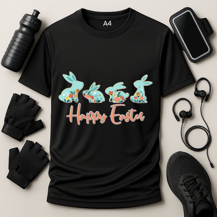 Happy Easter Flower Bunnies Cooling Performance Crew T-Shirt